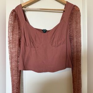 NWT Wild Fable Crop Top Lace Long Sleeve Dusty Rose Women’s Top‎ (M)